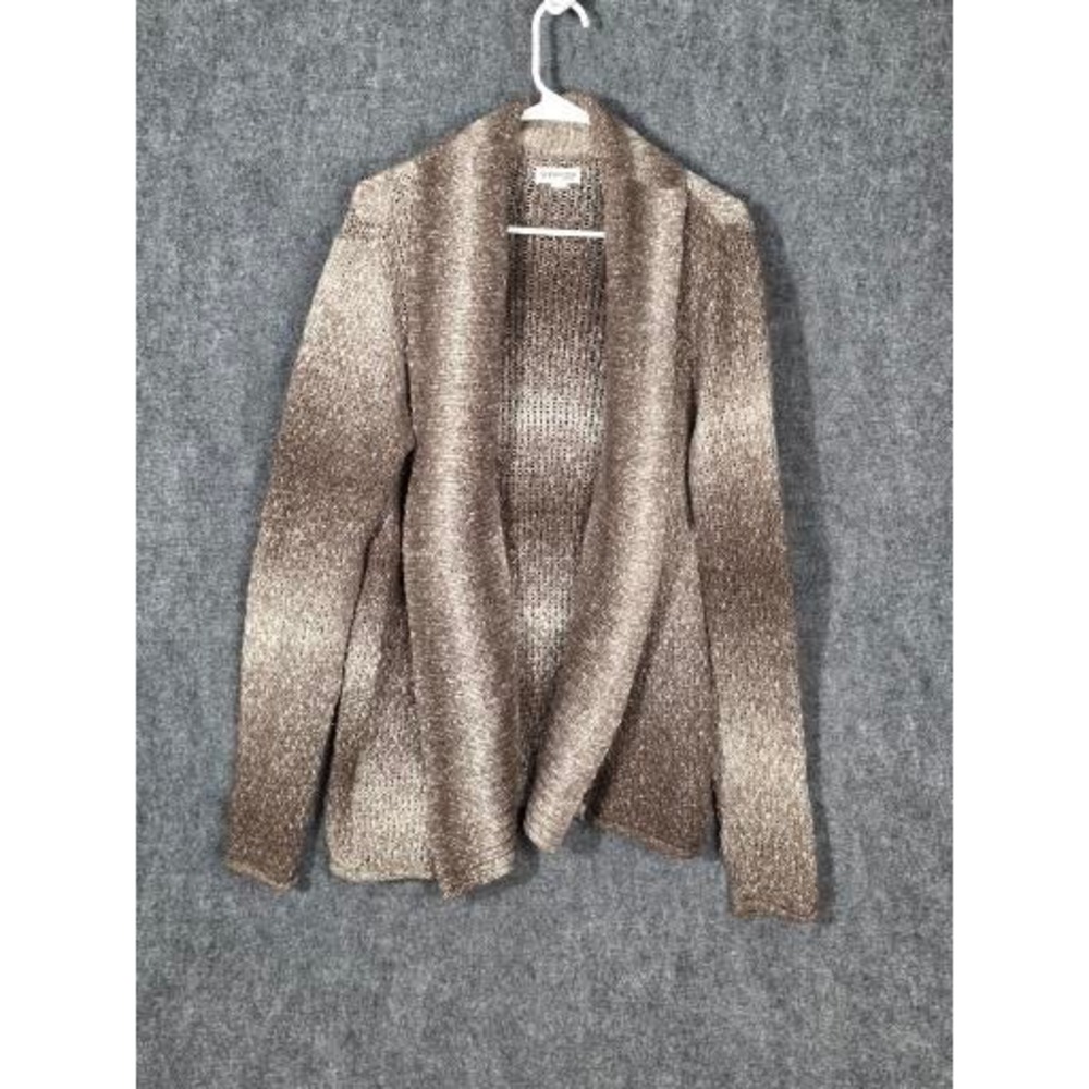 ST JOHNS BAY Womens Cardigan Sweater Ombre Brown Knit Shawl Collar Sz L Office
